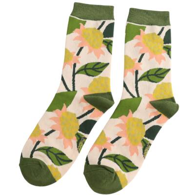 Miss Sparrow: Bambus Socken Sonnenhut Blumen creme