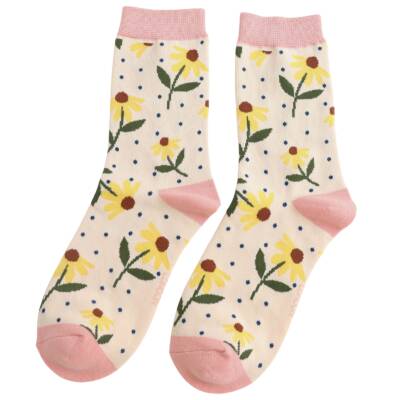 Miss Sparrow: Bambus Socken Sonnenblumen creme