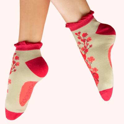 Powder: Sneaker Socken Damen Bambus Rouge Blooms