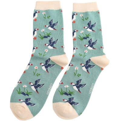 Miss Sparrow: Bambus Socken Papageientaucher grün