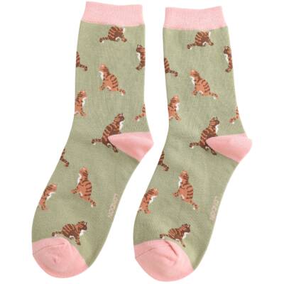 Miss Sparrow: Bambus Socken Getigerte Katze oliv