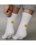 Eulenschnitt: Weiße Socken-Smiley gelb S - 35-38