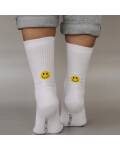 Eulenschnitt: Weiße Socken-Smiley gelb S - 35-38