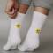 Eulenschnitt: Weiße Socken-Smiley gelb S - 35-38