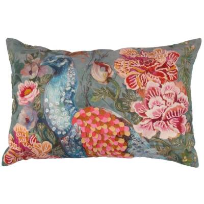Besticktes Kissen Pfau von Imbarro 40x60cm Plume