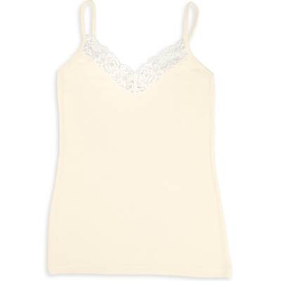 Engel: Damen Top mit Spitze natur Wolle-Seide