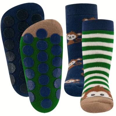Stoppersocken Baby Äffchen blau 2erPack Ewers