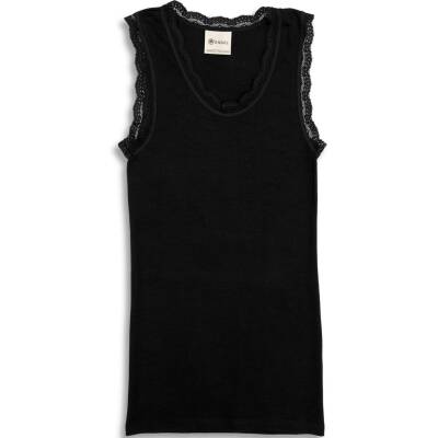 Engel: Damen Top schwarz mit Spitze Wolle-Seide