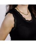 Engel: Damen Top schwarz mit Spitze Wolle-Seide