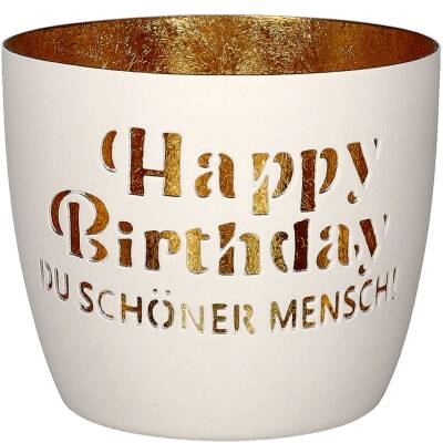Gift Company Windlicht Madras weiß Happy Birthday