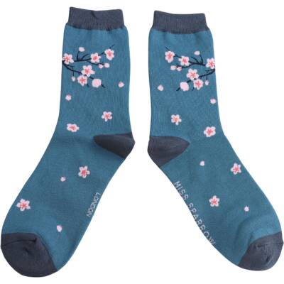 Miss Sparrow: Bambus Socken Blossom Tree blau