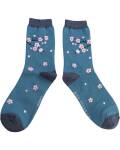 Miss Sparrow: Bambus Socken Blossom Tree blau