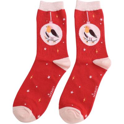 Miss Sparrow: Bambus Socken Bauble Robin red