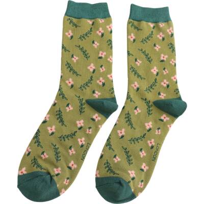 Miss Sparrow: Bambus Socken Flowers-Vines oliv