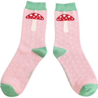 Miss Sparrow: Bambus Socken Fliegenpilz rosa