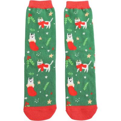 Miss Sparrow: Bambus Socken Xmas Cat grün