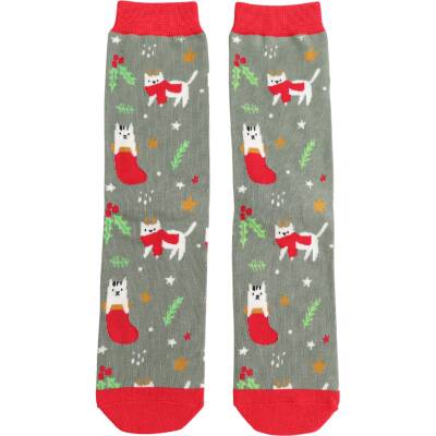 Weihnachtssocken Männer Bambus Xmas Cat green Mr Sparrow