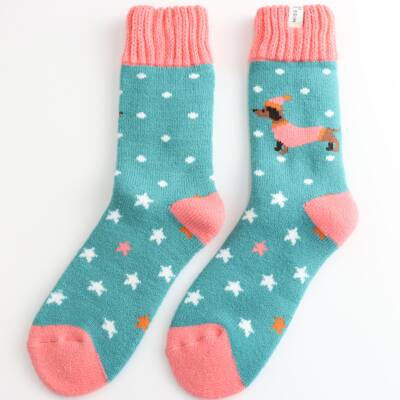 Kuschelsocken Winter Dackel blau Miss Sparrow