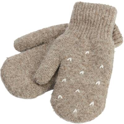 The Moshi: Fäustlinge gestrickt beige-kleine Herzen