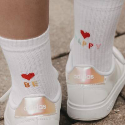 Eulenschnitt: Kinder Socken Be happy