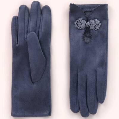 Powder: Handschuhe grau Velourlederimitat Suki