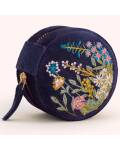 Powder: Schmuckbox bestickt blau mit Blumen D8cm