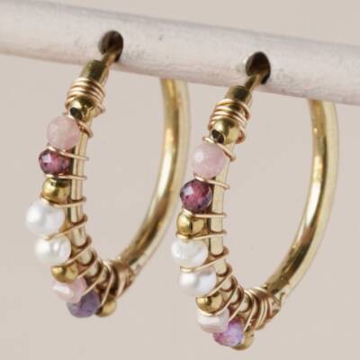 Muja Juma: Ohrringe Creolen 20mm Rhodonite mixed