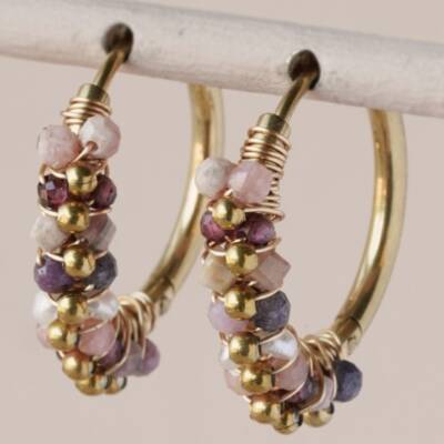 Muja Juma: Creolen 20mm Rhodonite mixed doppelreihig