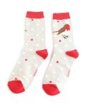 Miss Sparrow: Bambus Damensocken Festive Robins silber