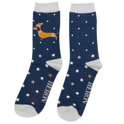 Männersocken Bambus blau Festive Dackel Mrs Sparrow