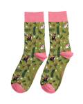 Miss Sparrow: Damensocken Winter Cats oliv