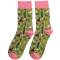 Miss Sparrow: Damensocken Winter Cats oliv